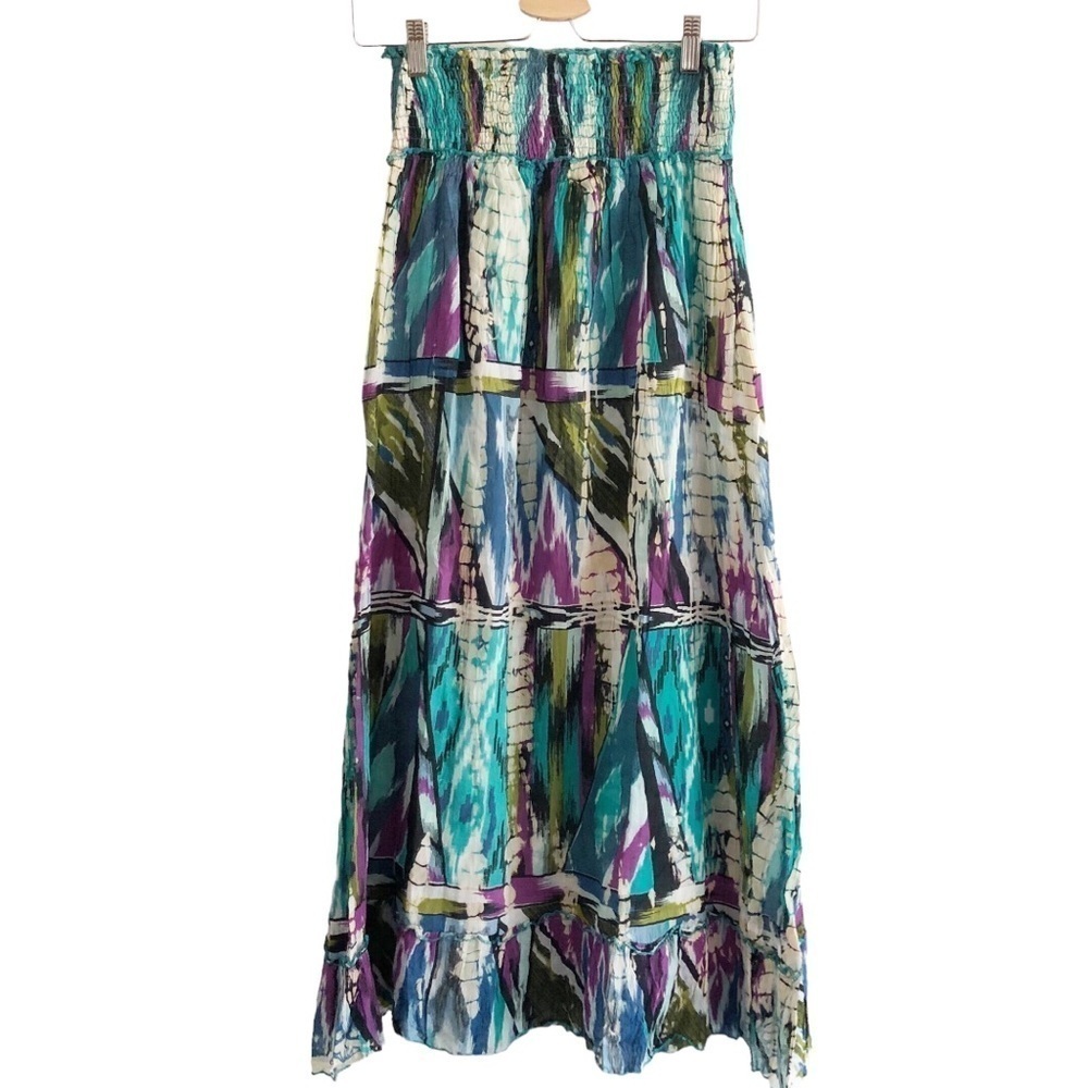 Raga Anthropologie Maxi Skirt Boho Peasant Smocked Waist Multicolored Small NWOT